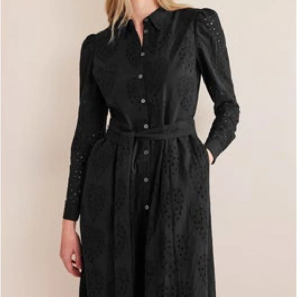 Boden Black Eyelet Button-Front Midi Dress - Picture 1 of 14